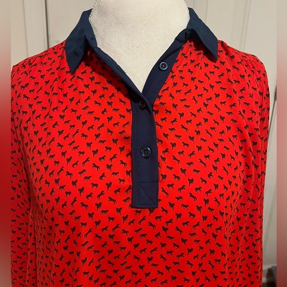 Free People Women's Sz Medium Top Blouse Red Blue Horse Equestrian Theme Boho - Picture 3 of 13